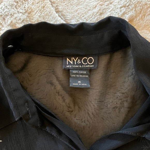 NY & Co Y2K Black Witchy Sheer Button Up Blouse Fairy Grunge Gothic Whimsigoth - Picture 8 of 9